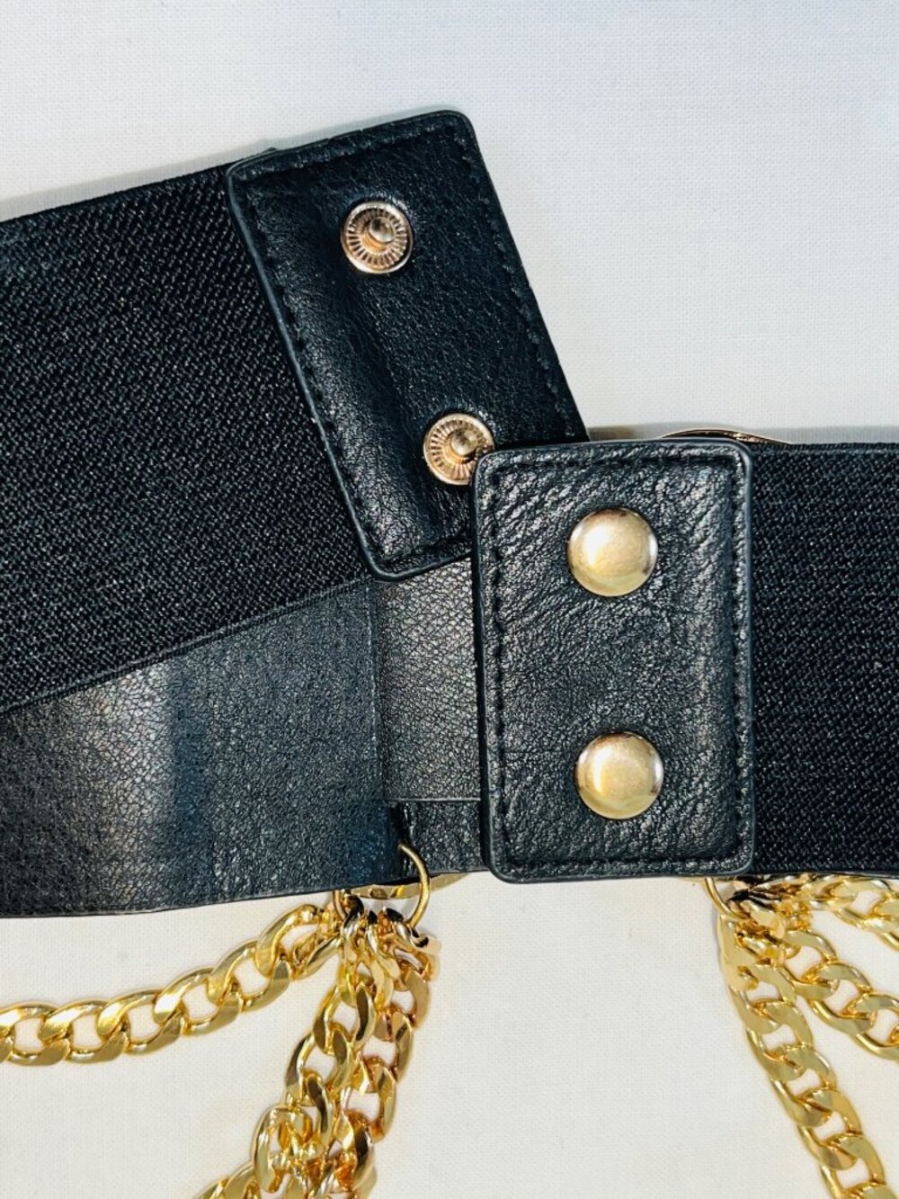 Western Inspired Black Elastic Chain Belt wGold-Tone Buckles & Chains Stretch - Picture 8 of 11